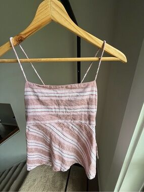 American Eagle Outfitters Pink and White Tie Back Tank Top